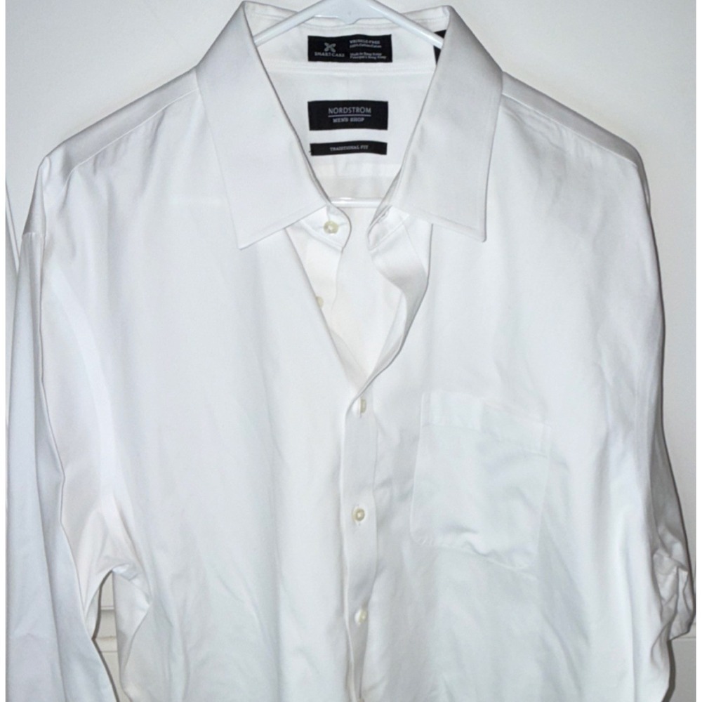 Nordstrom Men's Traditional Fit White Cotton Wrinkle-Free Dress Shirt 17 34/35
